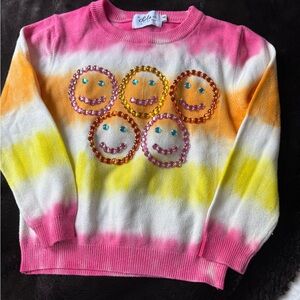 Lola + The Boys Pink and Yellow Smiley Sweater